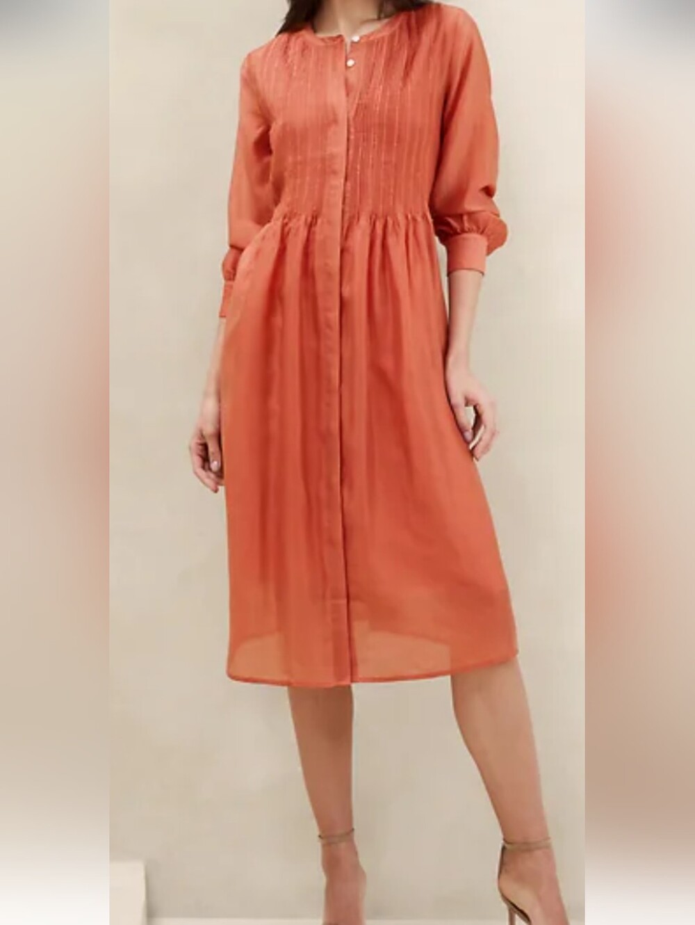 Banana Republic NWT Petite Tencel Lyocell Boho Pintuck Tunic Dress Terracotta S